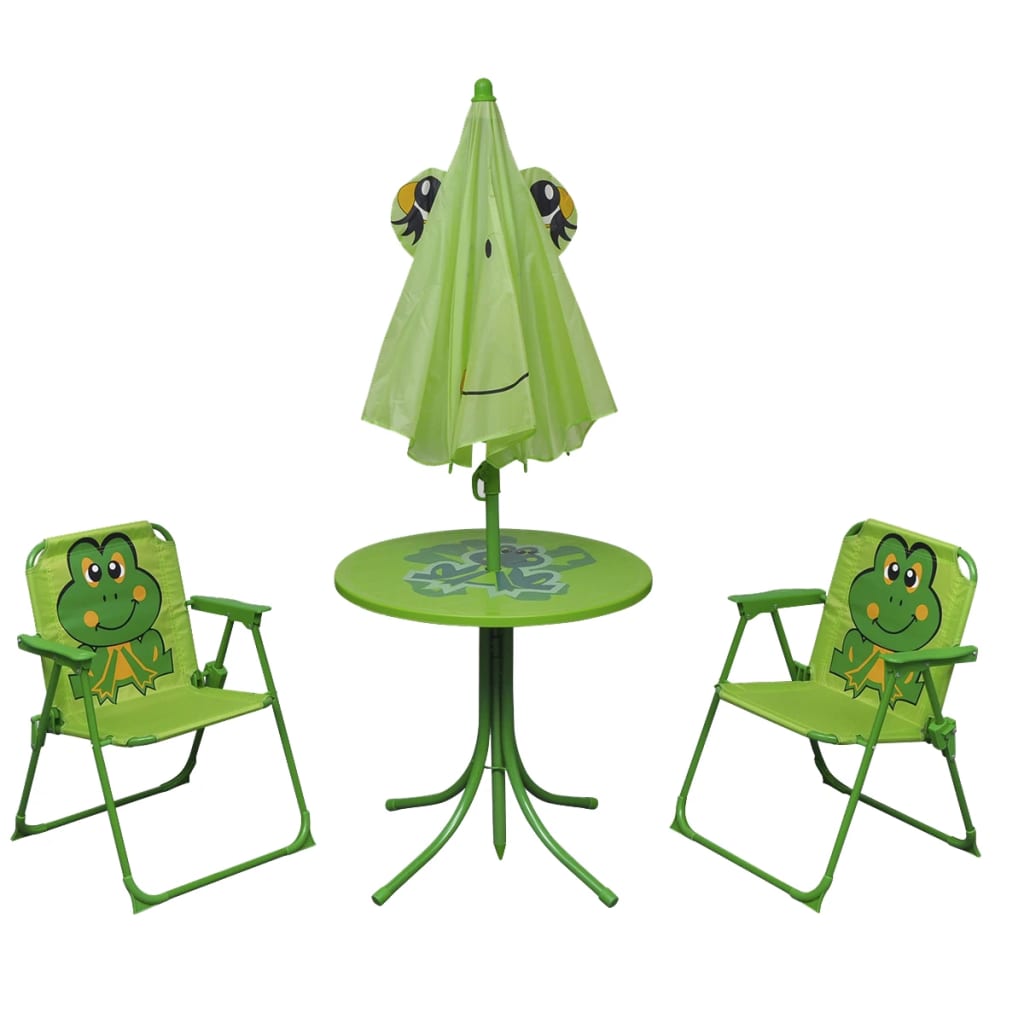 3 pièces. Ensemble bistro de jardin pour enfants avec parasol vert