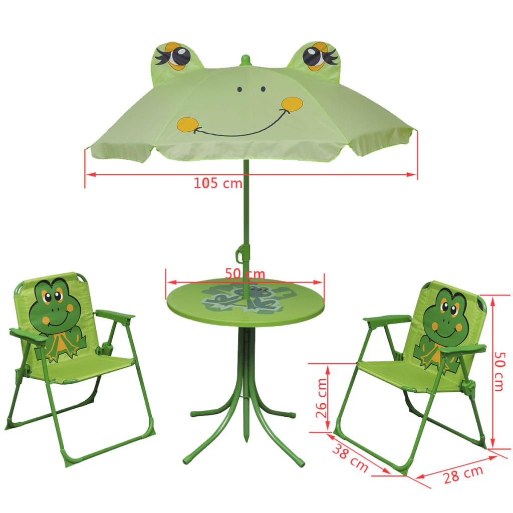 3 pièces. Ensemble bistro de jardin pour enfants avec parasol vert