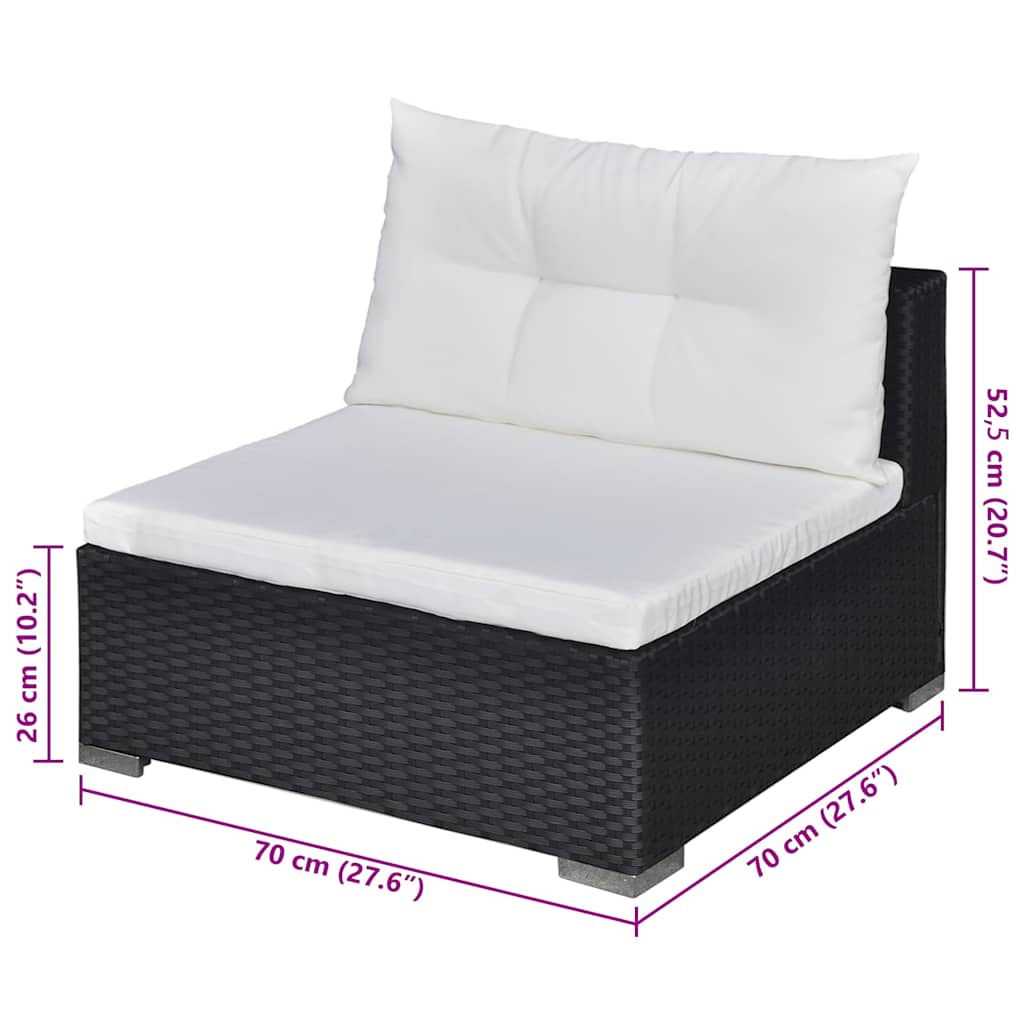 6-tlg. Garten-Lounge-Set mit Auflagen Poly Rattan Schwarz