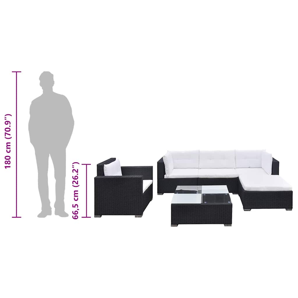 6-tlg. Garten-Lounge-Set mit Auflagen Poly Rattan Schwarz