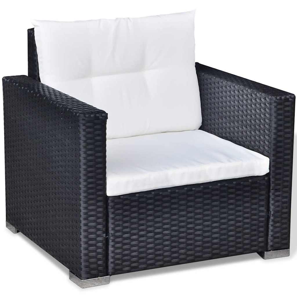 6-tlg. Garten-Lounge-Set mit Auflagen Poly Rattan Schwarz