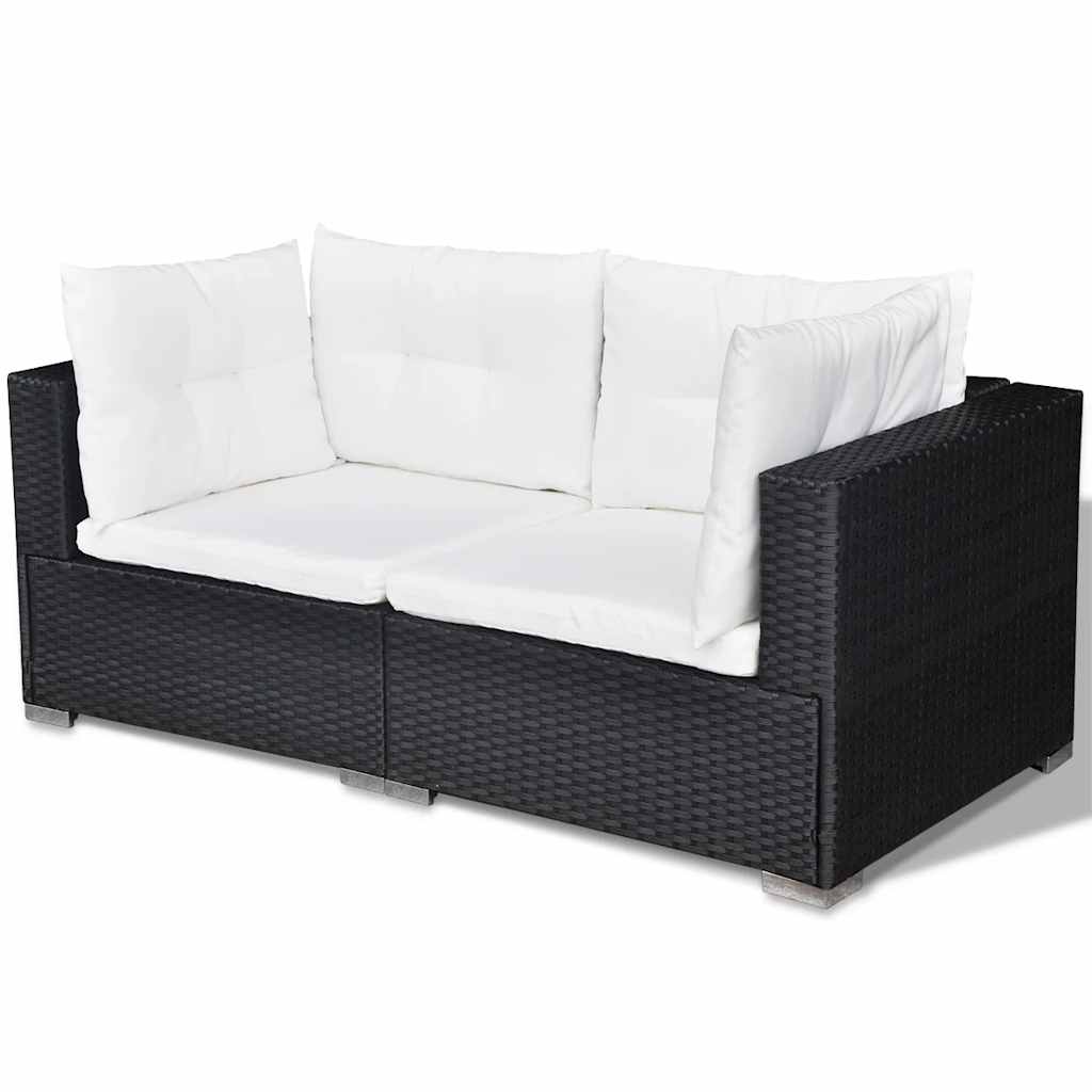 6-tlg. Garten-Lounge-Set mit Auflagen Poly Rattan Schwarz