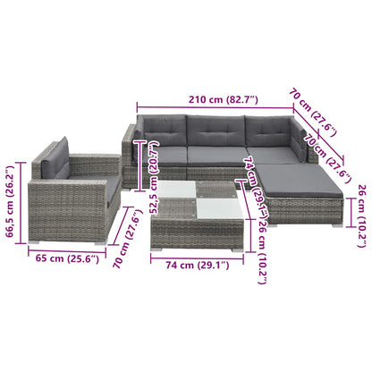 6-tlg. Garten-Lounge-Set mit Auflagen Poly Rattan Grau
