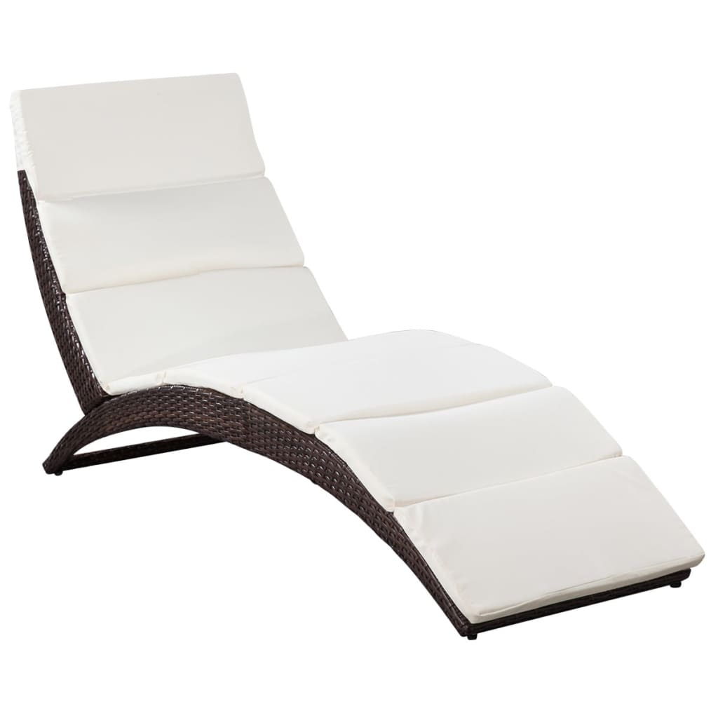 Bain de soleil pliant avec coussin en polyrotin marron