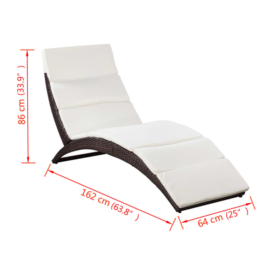 Bain de soleil pliant avec coussin en polyrotin marron