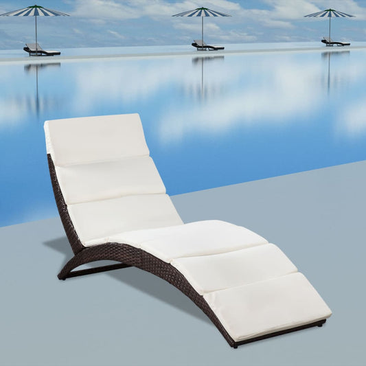 Bain de soleil pliant avec coussin en polyrotin marron