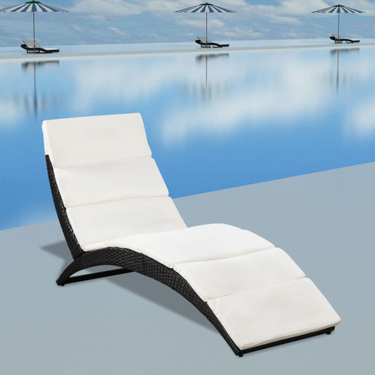 Bain de soleil pliant avec coussin poly rotin noir