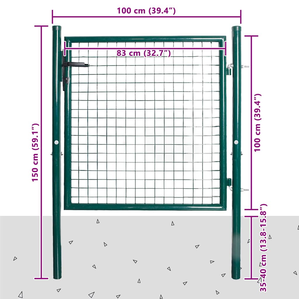 Einzeltür-Gartentor 100x100 cm pulverbeschichteter Stahl