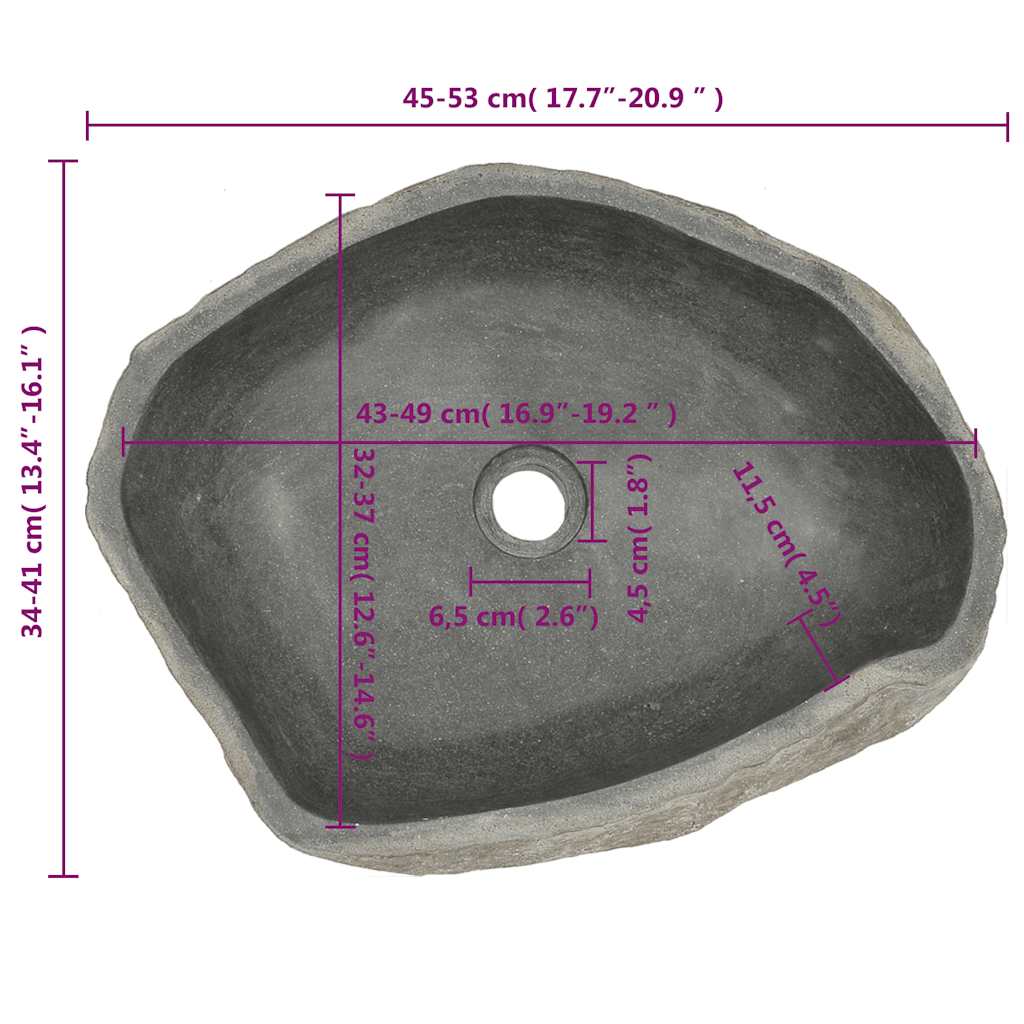 Waschbecken Flussstein Oval (45-53)x(34-41) cm