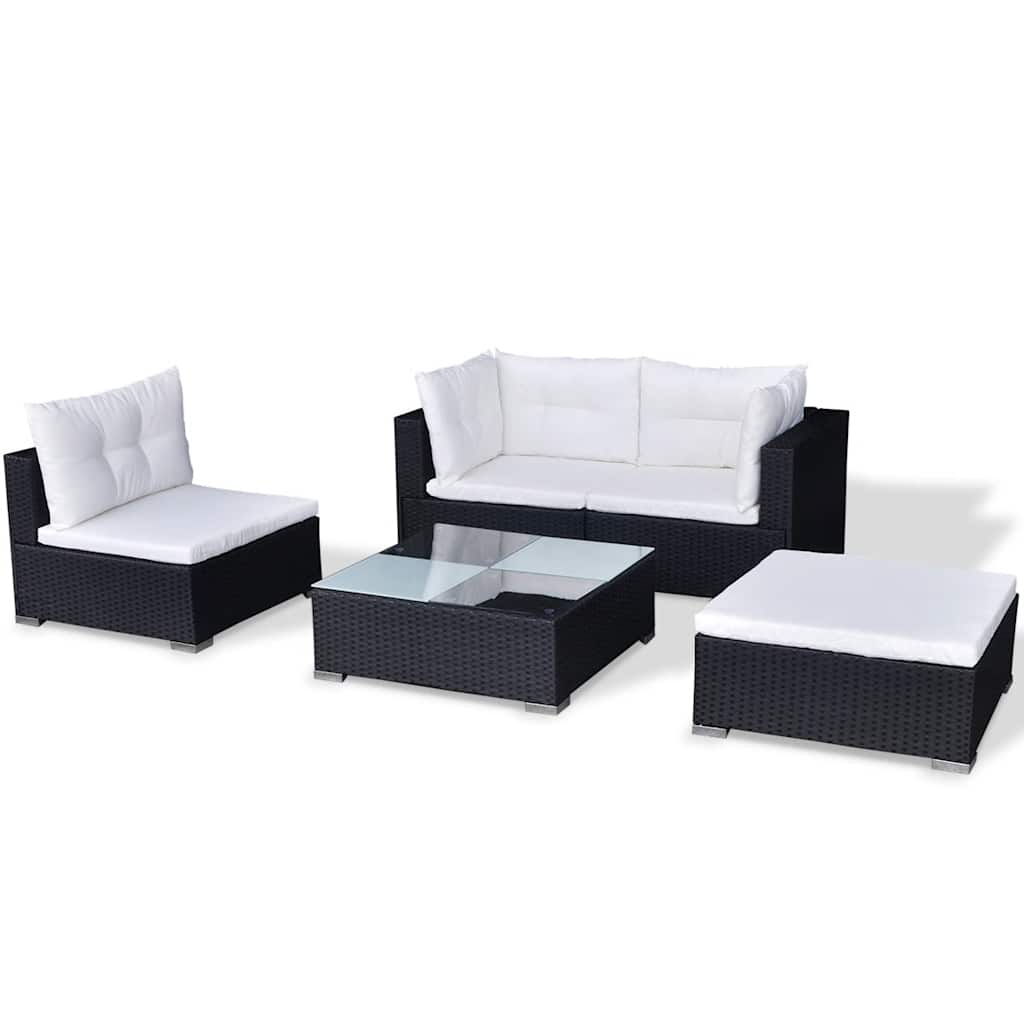 5-tlg. Garten-Lounge-Set mit Kissen Poly Rattan Schwarz