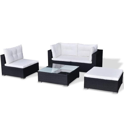 5-tlg. Garten-Lounge-Set mit Kissen Poly Rattan Schwarz