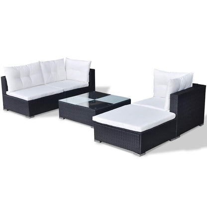 5-tlg. Garten-Lounge-Set mit Kissen Poly Rattan Schwarz