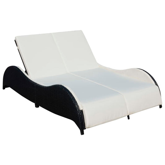 Bain de soleil double avec coussin poly rotin noir