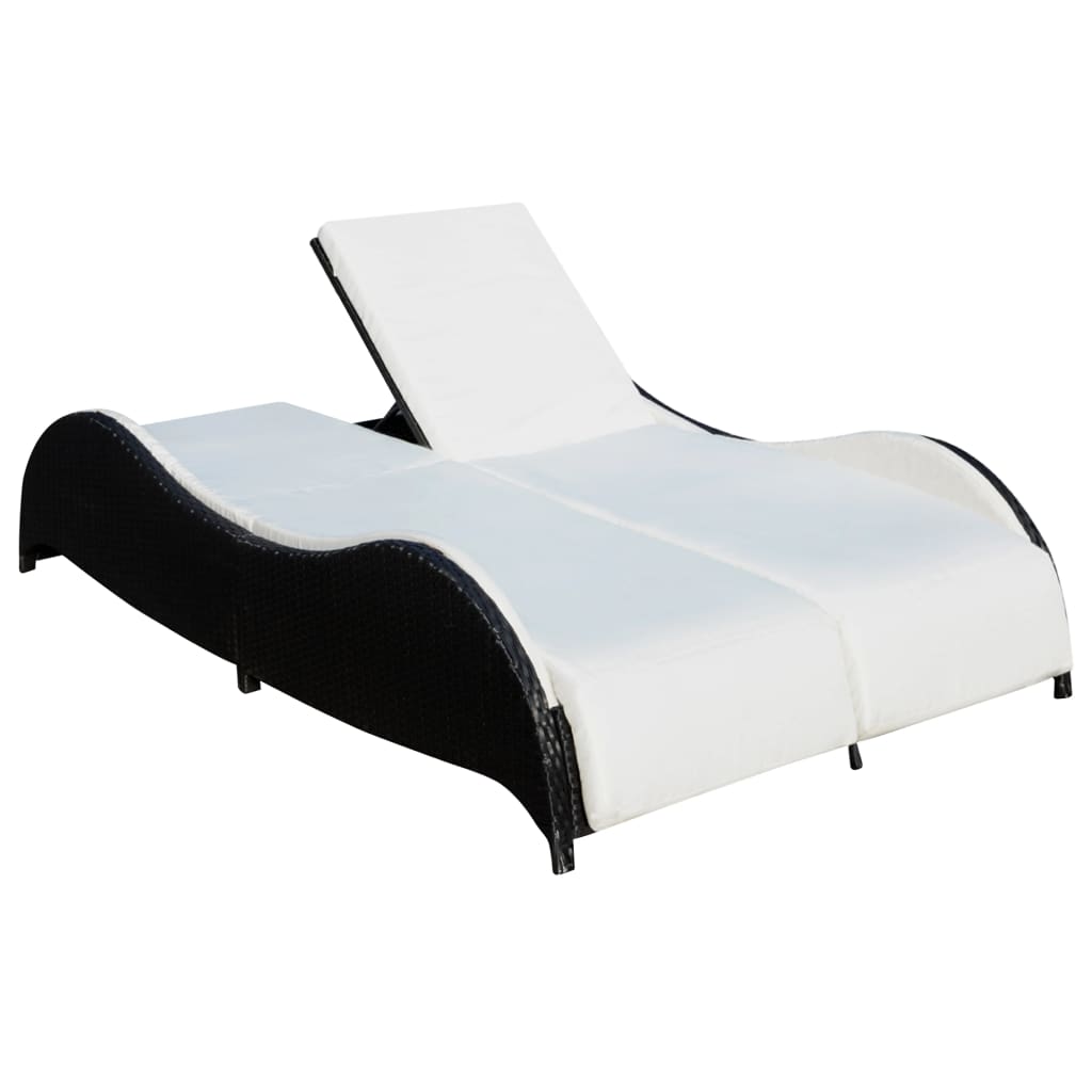 Bain de soleil double avec coussin poly rotin noir