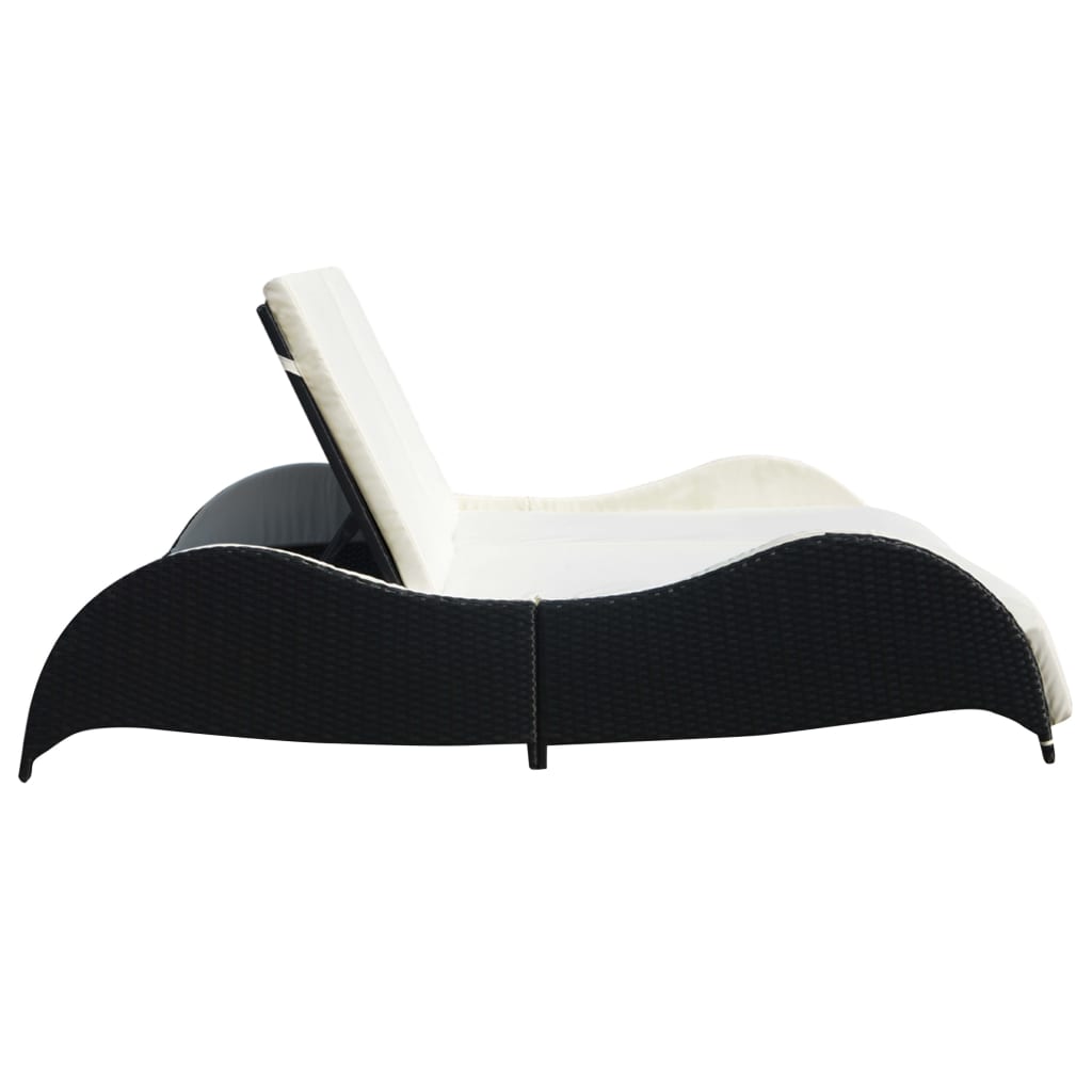 Bain de soleil double avec coussin poly rotin noir