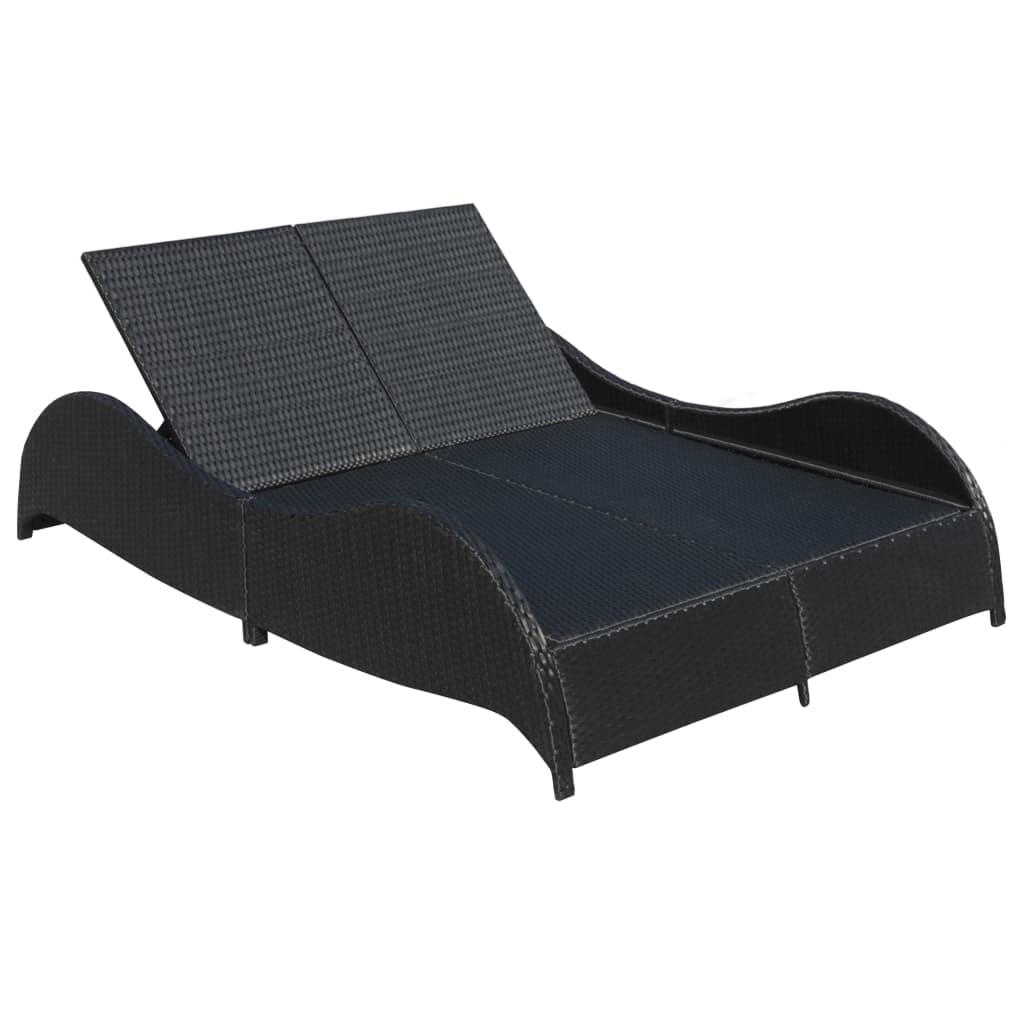 Bain de soleil double avec coussin poly rotin noir