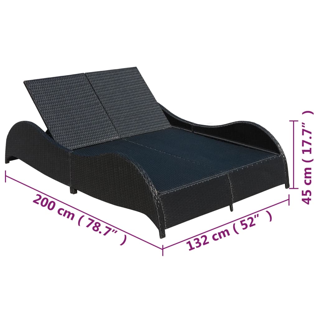 Bain de soleil double avec coussin poly rotin noir