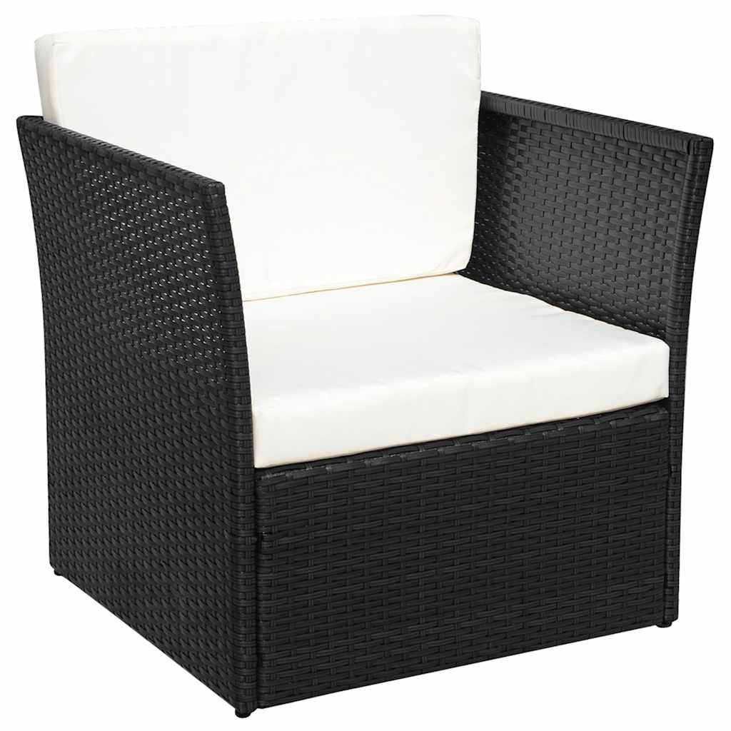Gartensessel mit Fußhocker Poly Rattan Schwarz