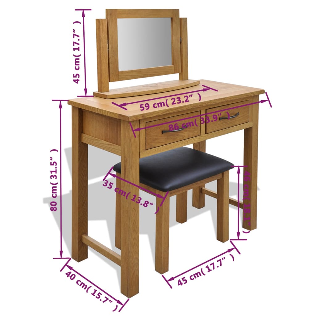 Frisiertisch mit Hocker Massivholz Eiche