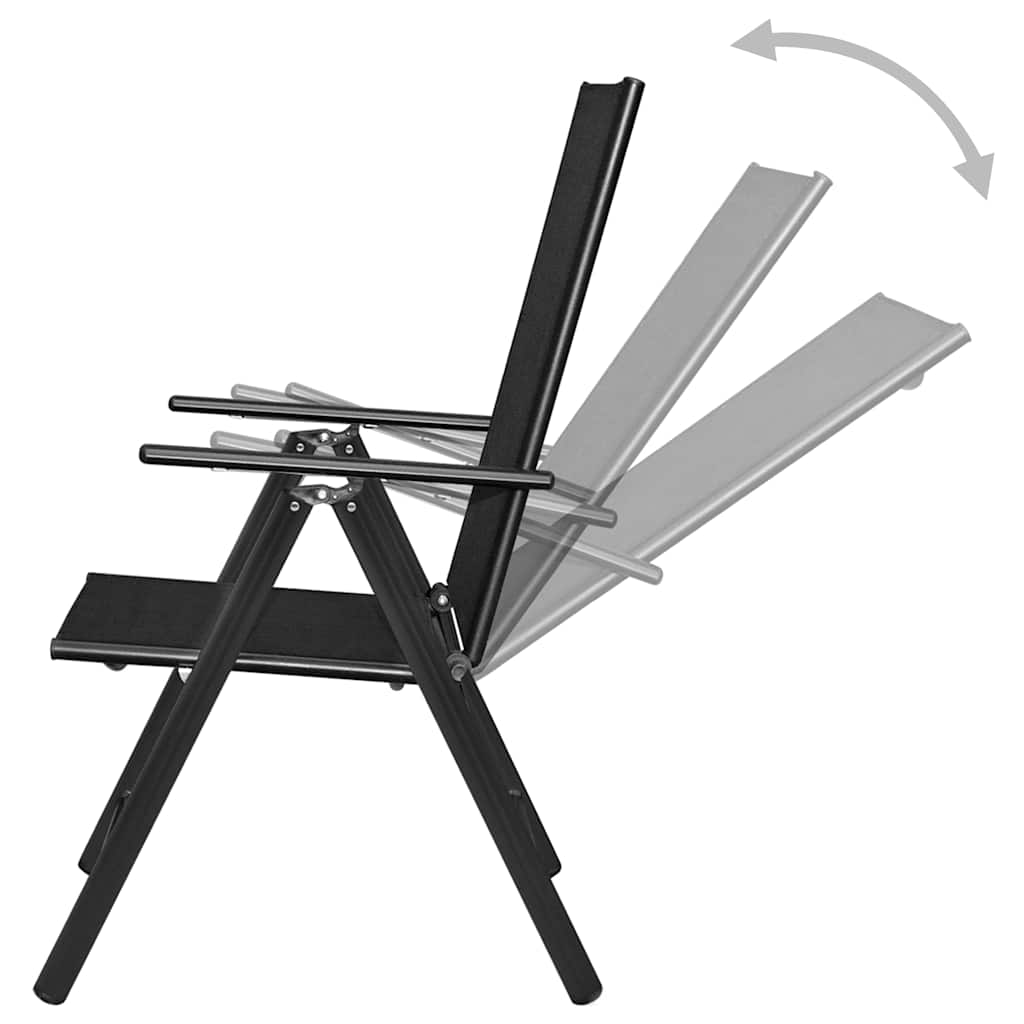 Klappstühle, 2 Stück, Aluminium und Textilene, Schwarz