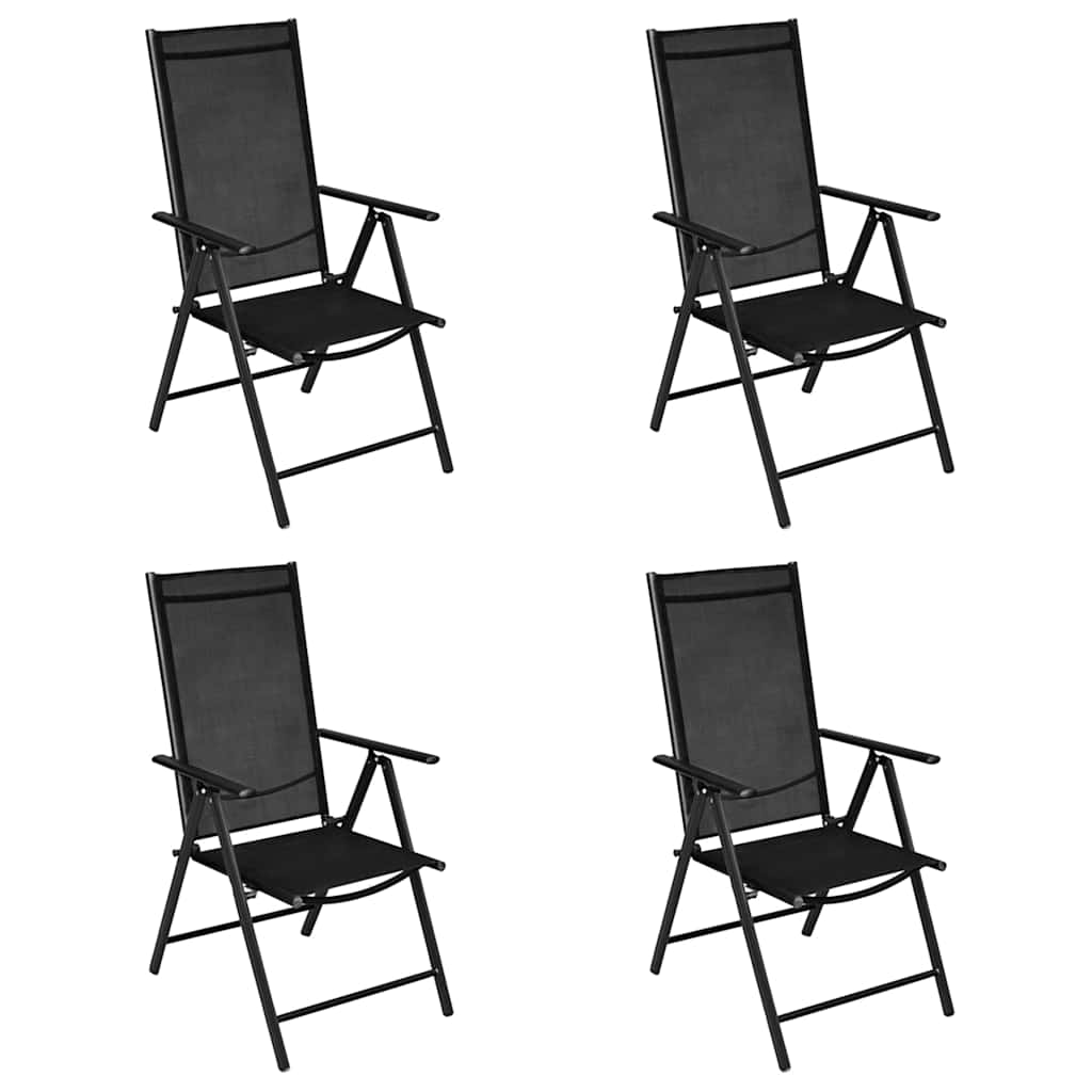 Klappstühle, 4 Stück, Aluminium und Textilene, Schwarz