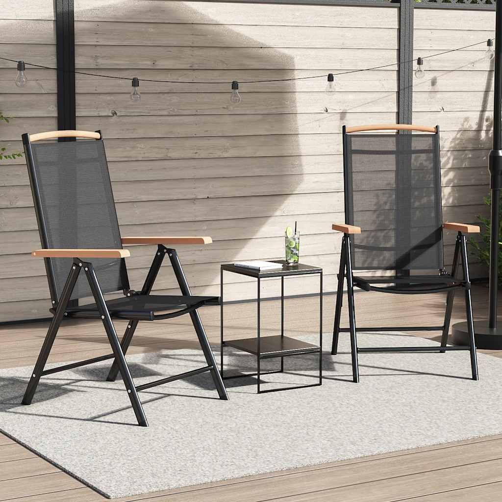 Klappstühle, 2 Stück, Aluminium und Textilene, Schwarz