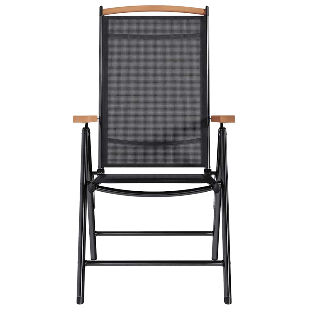 Klappstühle, 2 Stück, Aluminium und Textilene, Schwarz