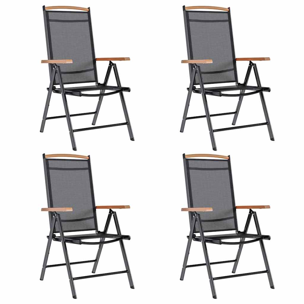Klappstühle, 4 Stück, Aluminium und Textilene, Schwarz