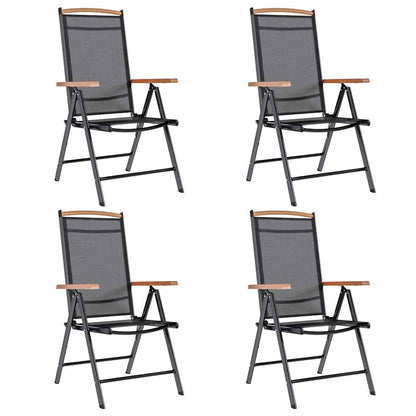 Klappstühle, 4 Stück, Aluminium und Textilene, Schwarz