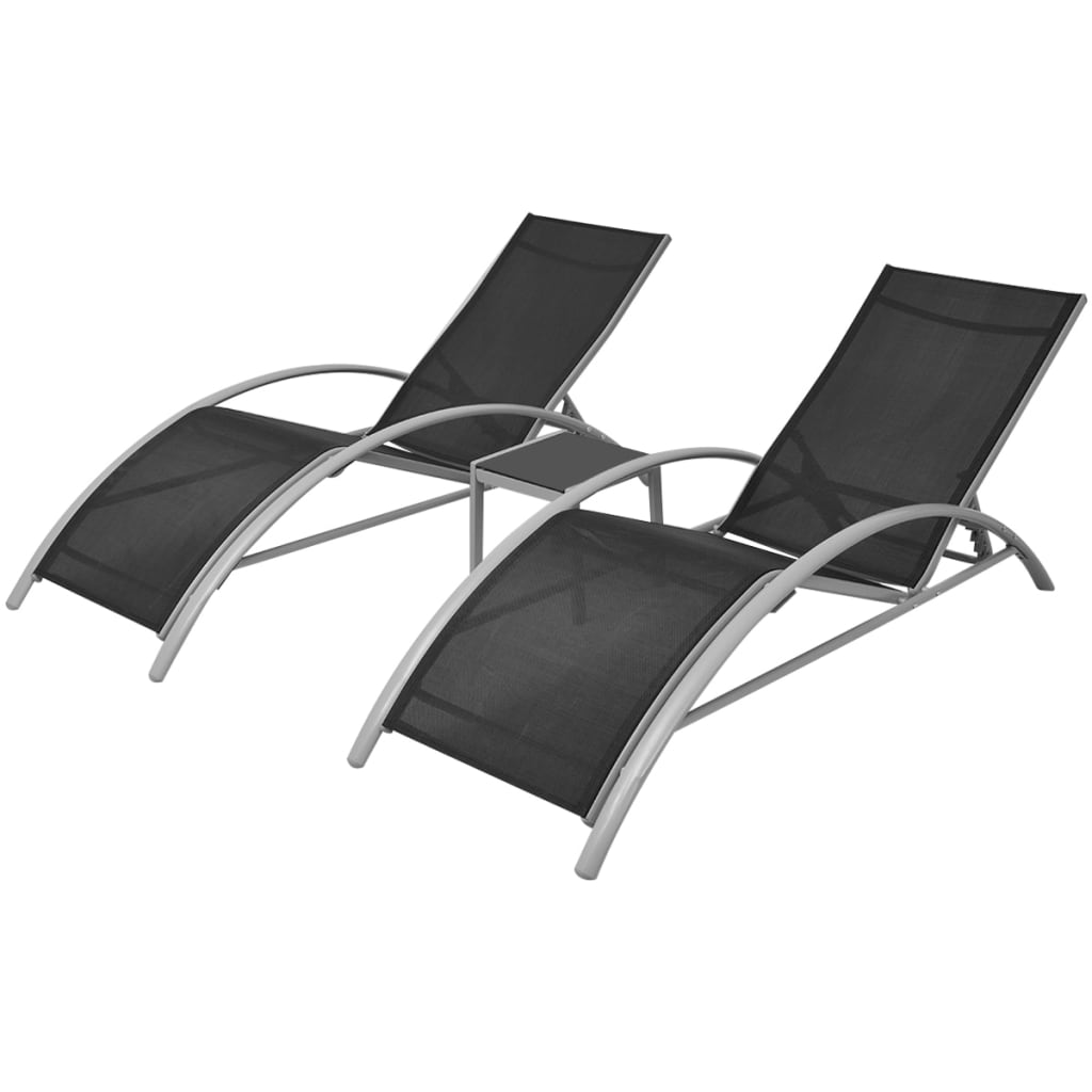 Bains de soleil avec table aluminium noir