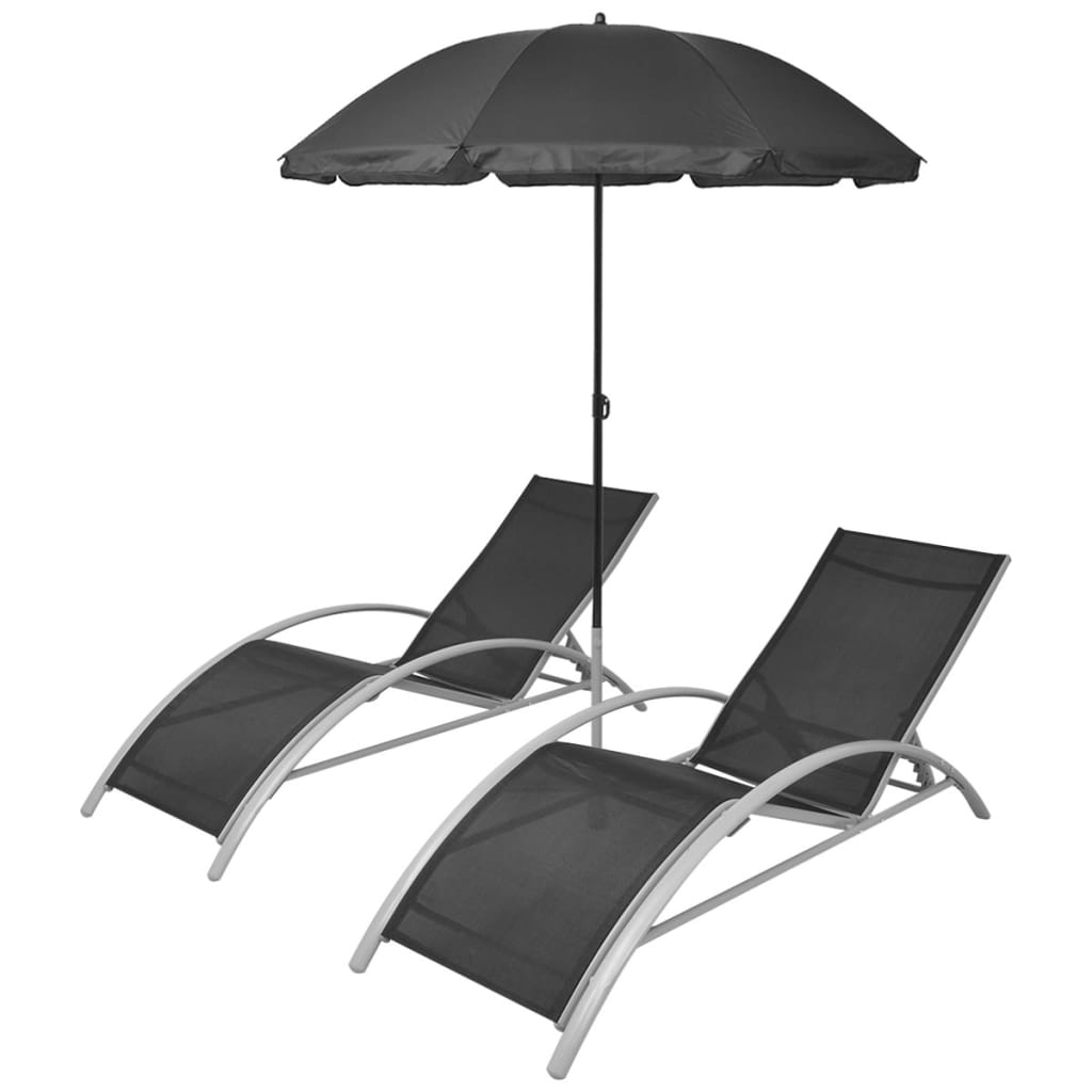 Bains de soleil avec parasol aluminium noir