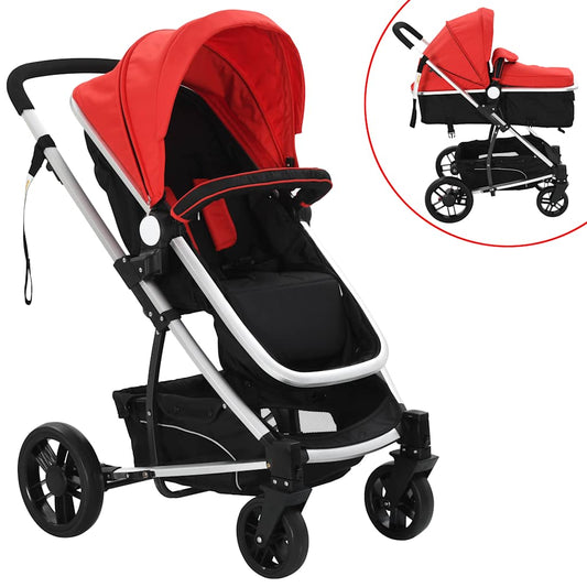 2-in-1 Kinderwagen/Buggy Aluminium Rot und Schwarz