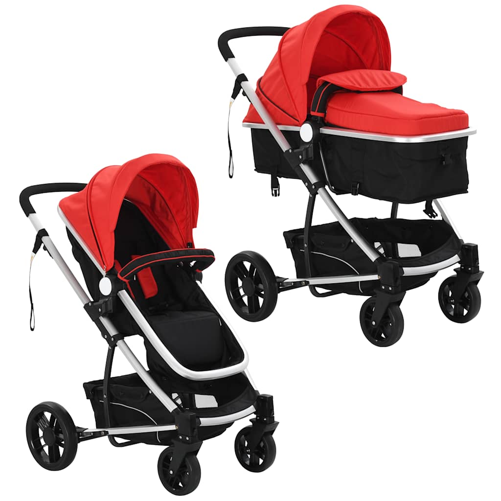 2-in-1 Kinderwagen/Buggy Aluminium Rot und Schwarz