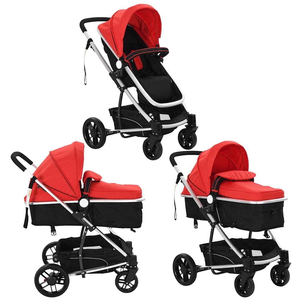 2-in-1 Kinderwagen/Buggy Aluminium Rot und Schwarz