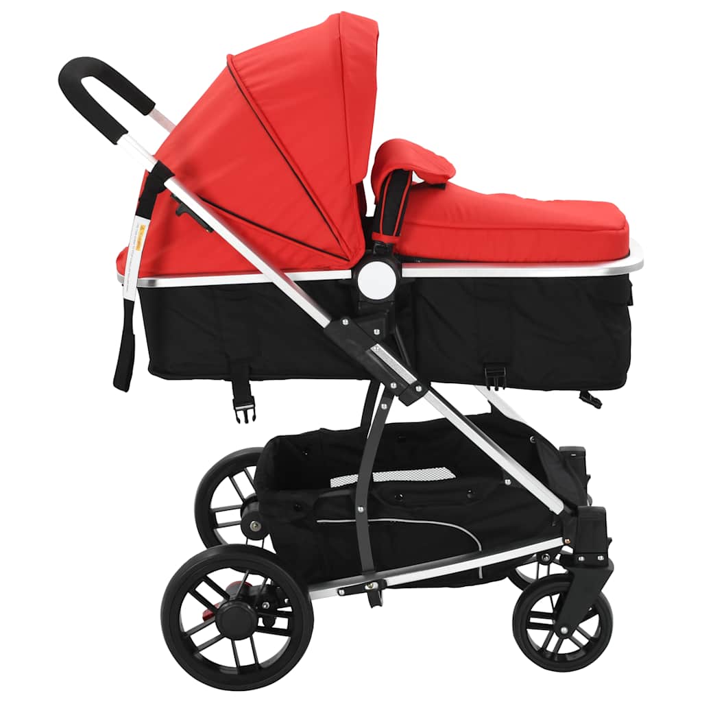 2-in-1 Kinderwagen/Buggy Aluminium Rot und Schwarz