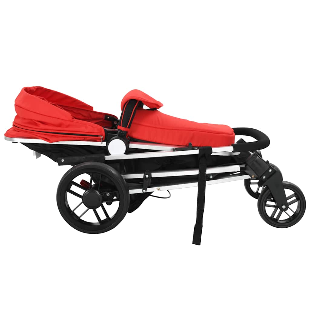 2-in-1 Kinderwagen/Buggy Aluminium Rot und Schwarz
