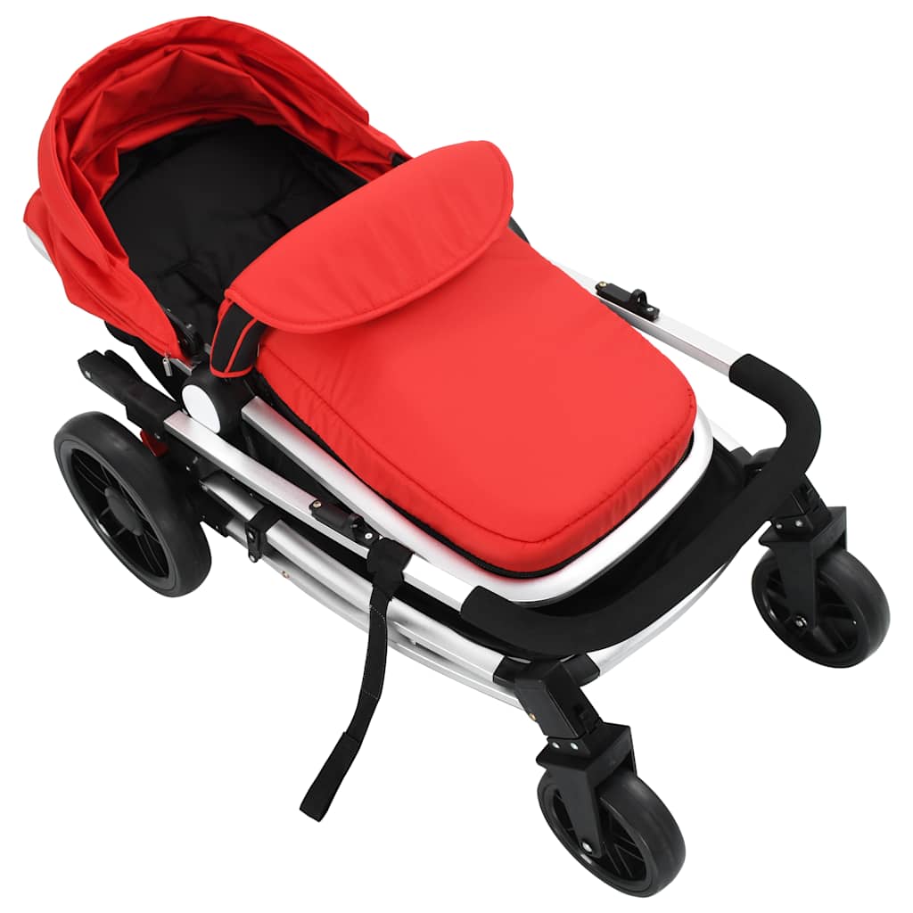 2-in-1 Kinderwagen/Buggy Aluminium Rot und Schwarz