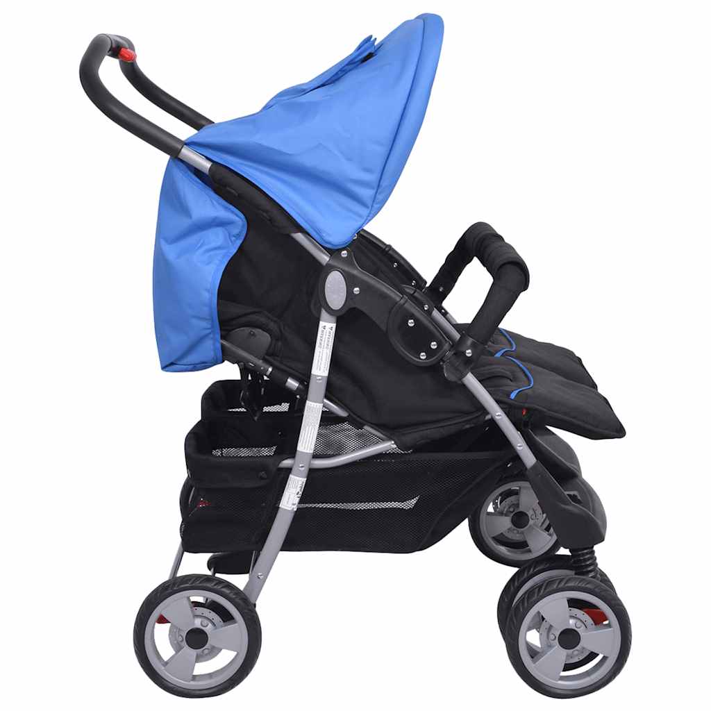 Zwillingskinderwagen Stahl Blau und Schwarz