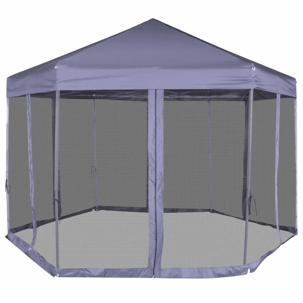 Hexagonal Pop-Up Zelt mit 6 Seitenwänden Dunkelblau 3,6x3,1 m