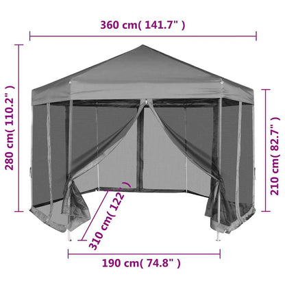 Hexagonal Pop-Up Zelt mit 6 Seitenwänden Grau 3,6x3,1 m