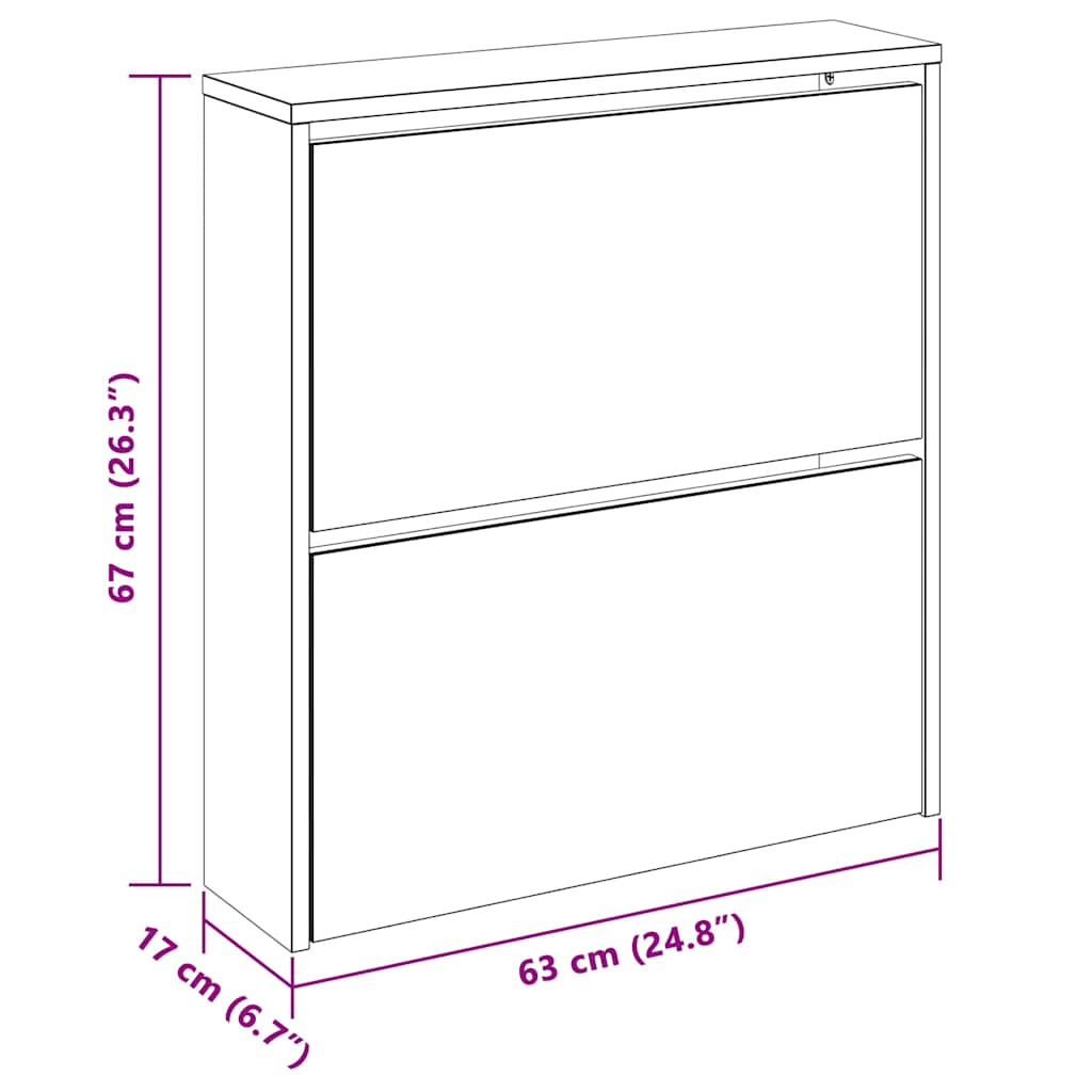 Schuhschrank mit 2 Fächern Spiegel Eiche-Optik 63x17x67 cm