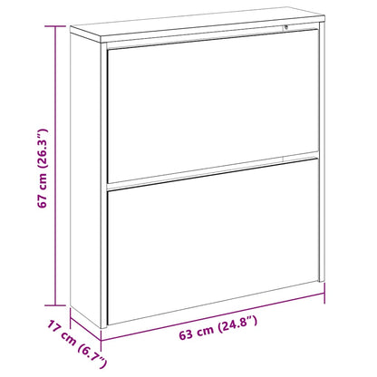 Schuhschrank mit 2 Fächern Spiegel Eiche-Optik 63x17x67 cm