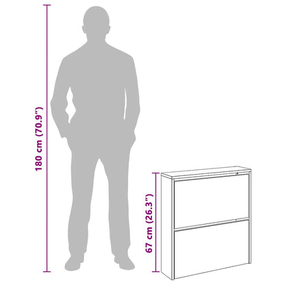 Schuhschrank mit 2 Fächern Spiegel Eiche-Optik 63x17x67 cm