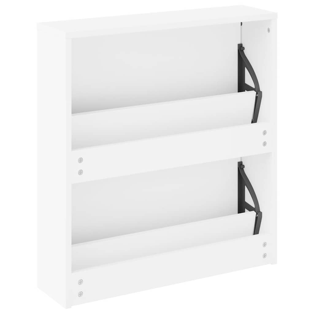 Schuhschrank mit 2 Fächern Spiegel Weiß 63x17x67 cm