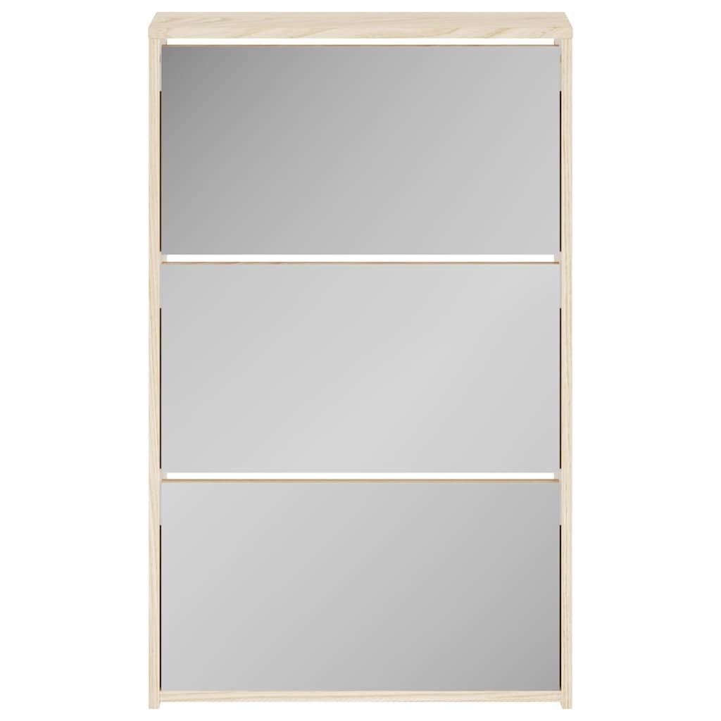 Schuhschrank mit 3 Fächern Spiegel Eiche-Optik 63x17x102,5 cm