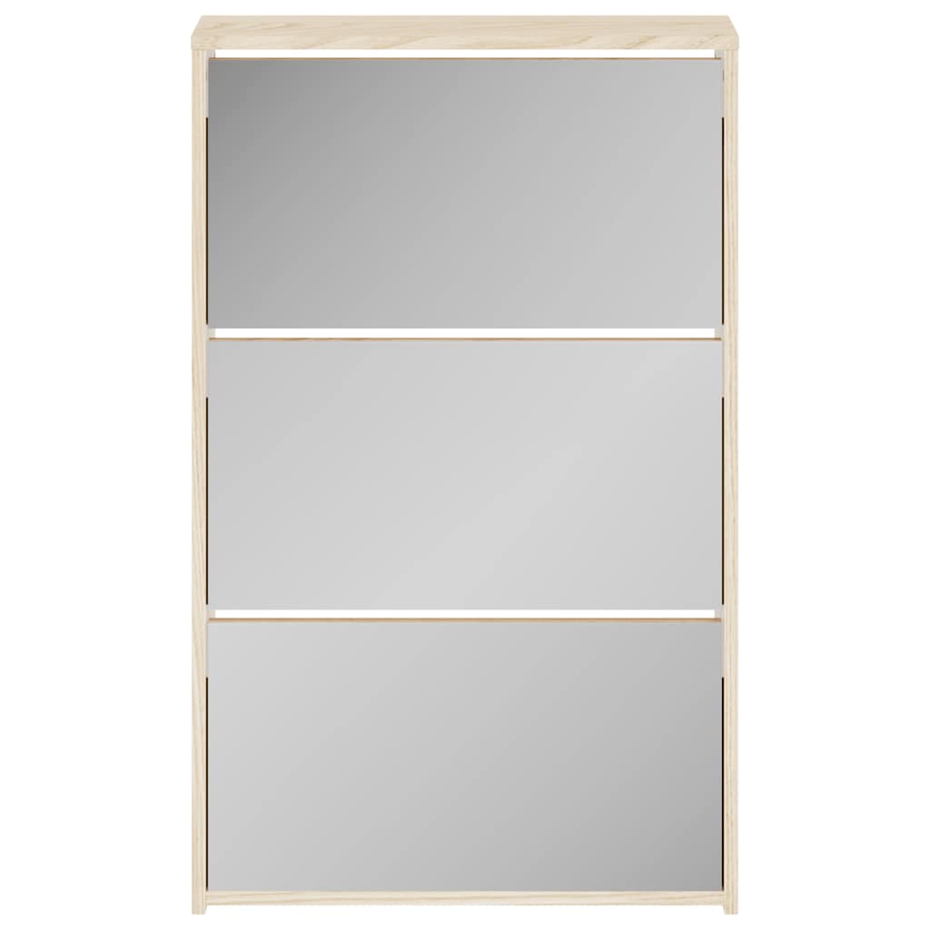 Schuhschrank mit 3 Fächern Spiegel Eiche-Optik 63x17x102,5 cm
