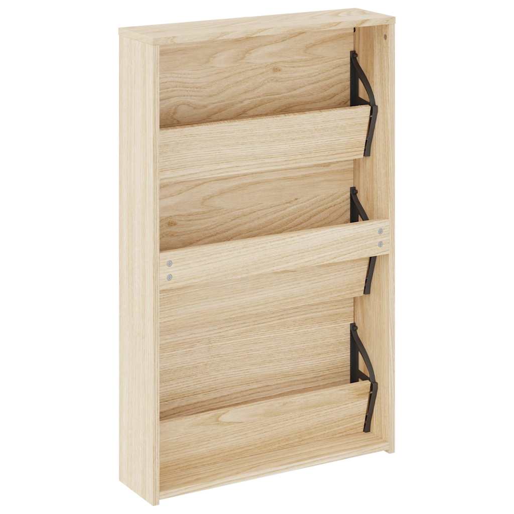 Schuhschrank mit 3 Fächern Spiegel Eiche-Optik 63x17x102,5 cm