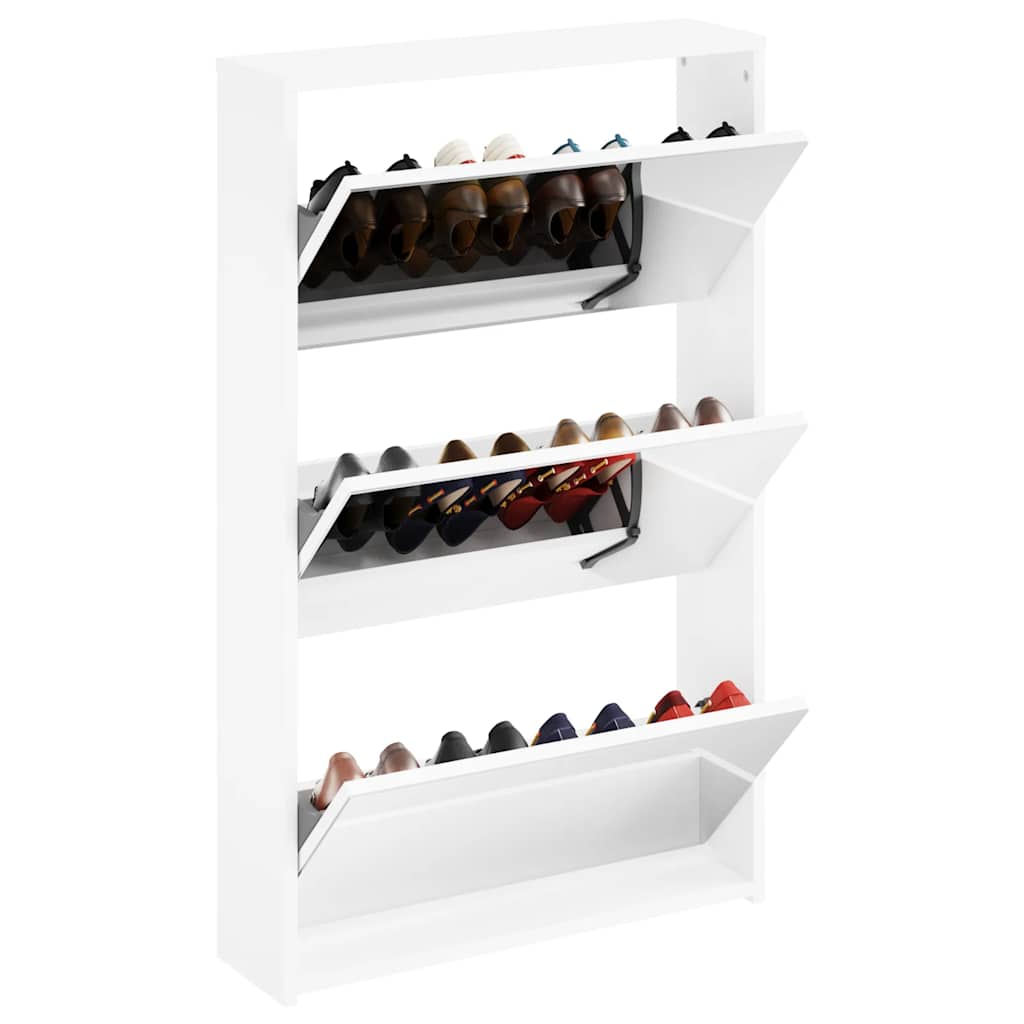 Schuhschrank mit 3 Fächern Spiegel Weiß 63x17x102,5 cm