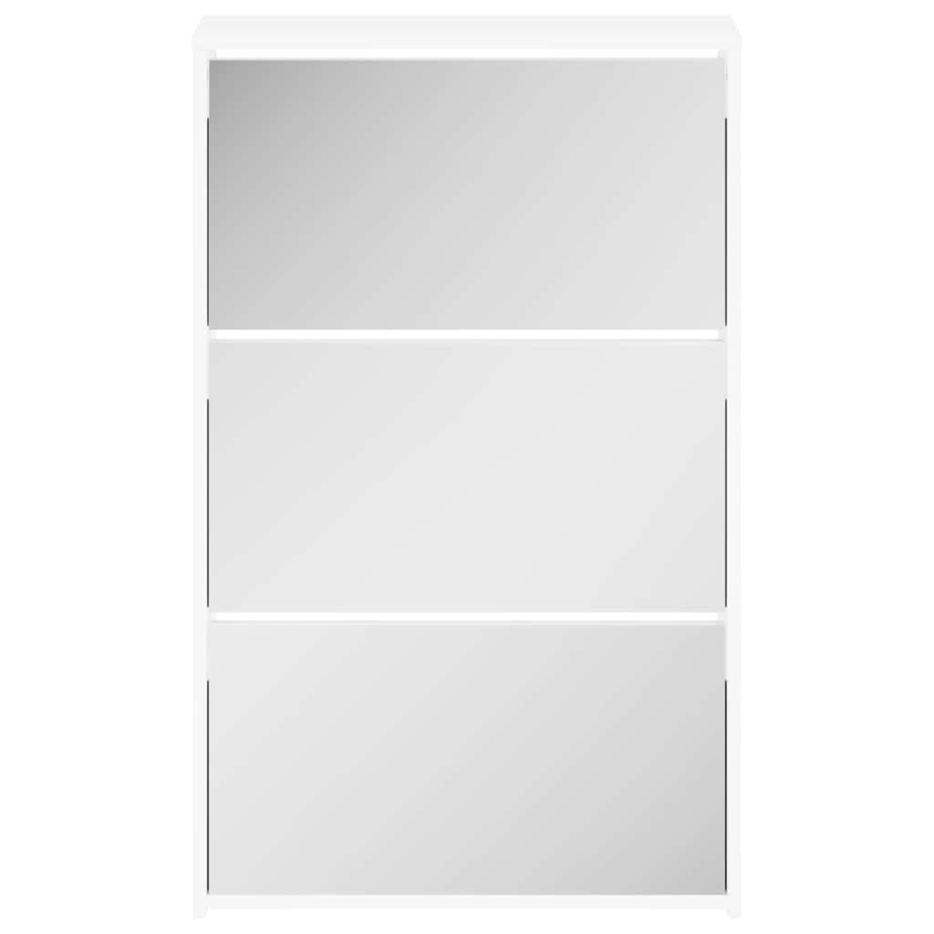 Schuhschrank mit 3 Fächern Spiegel Weiß 63x17x102,5 cm