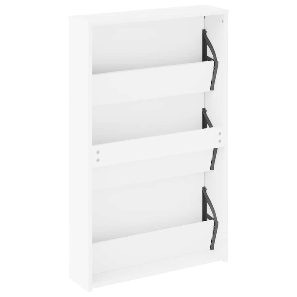 Schuhschrank mit 3 Fächern Spiegel Weiß 63x17x102,5 cm